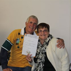 Di Presents Stephen with Voucher for Set of Spring Seats (Pivot Blocks) Won at Auction