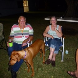Ruby with Ben and Julie (Jessie) relax by the campfire