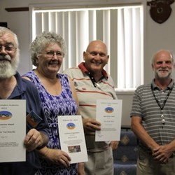 Terry our magic music man, and Sue & Rex receiving their Appreciation awards.