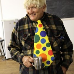 This year we have a "clown tie" for anyone who does something a bit silly.  Rex took the first award for this muster. Had to don a wig so the disguise