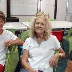 Bev, Diane wearing her birthday crown, & Wendy H.