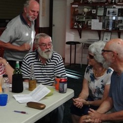 Val, Terry, Karl & Thelma, discussing the quiz that Rex had given us.