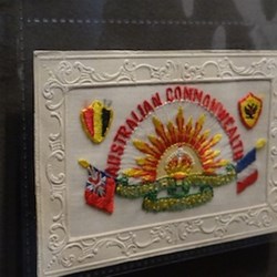 A hand embroidered postcard made by Belgian and French women.