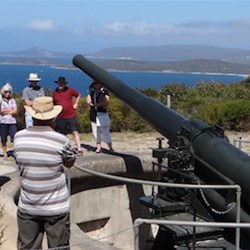 Checking out the guns on the guided tour.