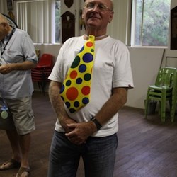 George's turn to wear the clown tie.