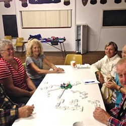 The last night with a much reduced number of people, we played games. This lot are playing mexican train dominoes.  A bit of "choo chooing" coming fro