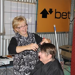 Denice - haircutting - all proceeds go to BOG for our charity donation