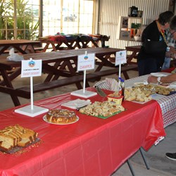 Preparing goodies for the afternoon tea.   