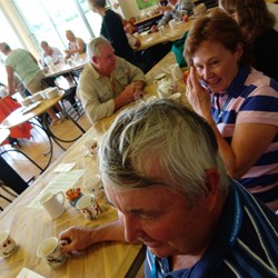 Pink Boggers , Warren and Gail.   Warren showing off his natural hair streaks