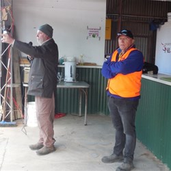 Bob -TRACK N ON - the photo man, laying down the rules for the photo comp - Muzza is so interested