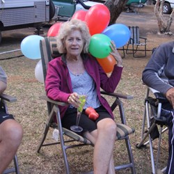 Di with her birthday balloons