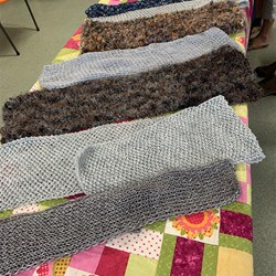 Handmade scarfs for donation. 