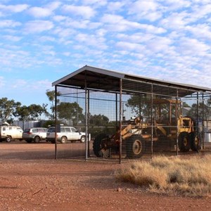 Len Beadell's famous grader at the Giles Met. Station