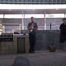 Matthew giving information of new innovations at the mens shed