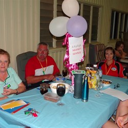 Quiz night table of newbies, being helped by Meg & Norty.