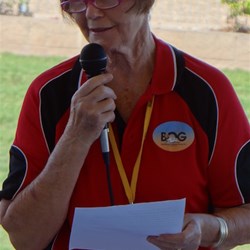 Meg (Super Secretary) giving her farewell speech.