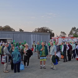 Gathering for the catered dinner.