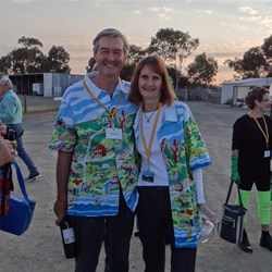 Gathering for the catered dinner.