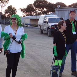 Gathering for the catered dinner.