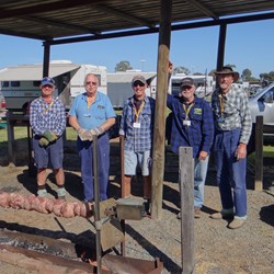Spit roast on nice & early thanks to Tassie Pete and helpers.
