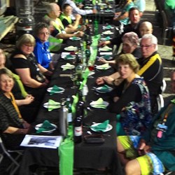 Table with local guests at the catered dinner.
