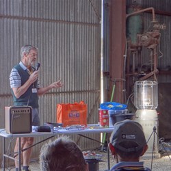 Lance giving tips on his type of camp oven cooking.