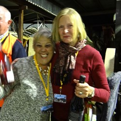 Stella & Sue collecting the prize for the ladies on the 2nd place table.