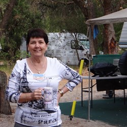 Wendy enjoying her morning  cuppa.