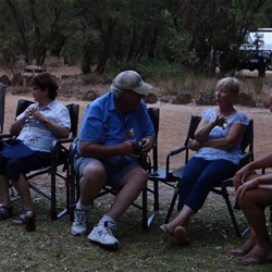 getting darker, but still chatting.