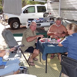 Next morning while most of us are packing up, this lot are relaxing having a cooked breakfast.
