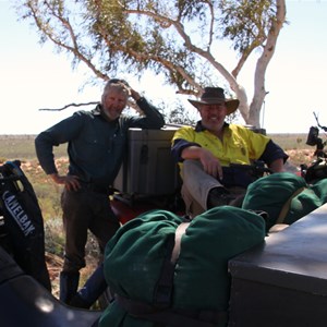 Jaydub and me taking a break - Great Sandy Desert 05Aug13