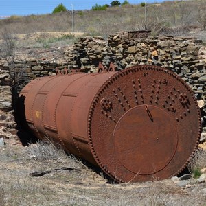 Old Cornish Boiler once used to generate steam for the Enginehouse and Winding House