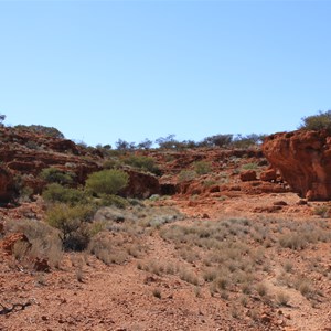 Looking east up he shallow gully towards the rockhole