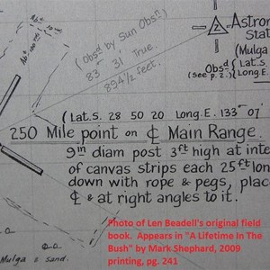 Info about the 250-mile centreline point, from Len's field book