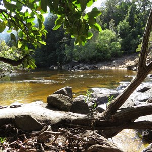 Pascoe River ford with rocky west  bank