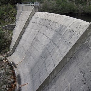 Downstream face from left bank of Deep Ck