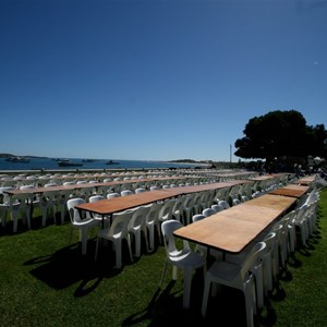 Function setup in the Endeavour Tavern beer garden overlooking water