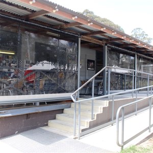 Cafe with the blinds down against the cold wind