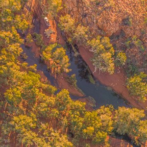 Aerial view over Skull Springs on the Davis River