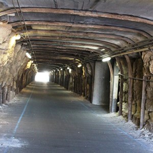 A tunnel through the sandstone runs across the island