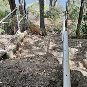 Steps lead out from back of cafe down to dam wall