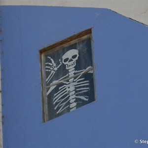 This skeleton is embedded in the silo art