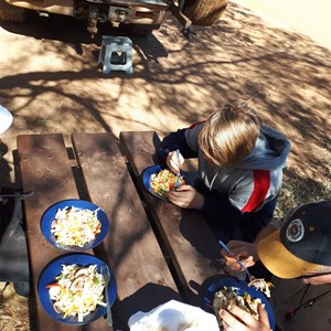 Using the picnic table