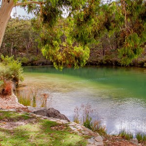 Water in lower pipehead dam looks idyllic but signs warn "no swimming"