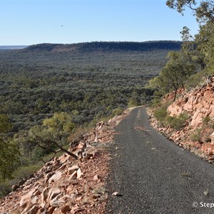 Looking down on the single lane track from the summit 