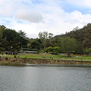 Visitor facilities viewed from the east side of the lake