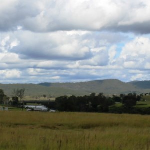 View of the single lane timber bridge over the Clarence River as you approach Tabulam from north