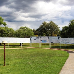 The sign lists all of the people who sailed with the First Fleet