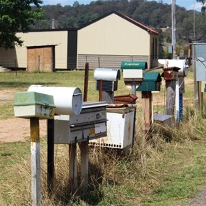 Letterboxes line the road