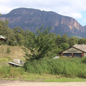 Rocky mountain and old house.